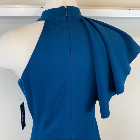 Lulus NWT Margaux Teal Blue Maxi Dress Sz M One Shoulder Ruffle Mermaid Stretch - Picture 10 of 17